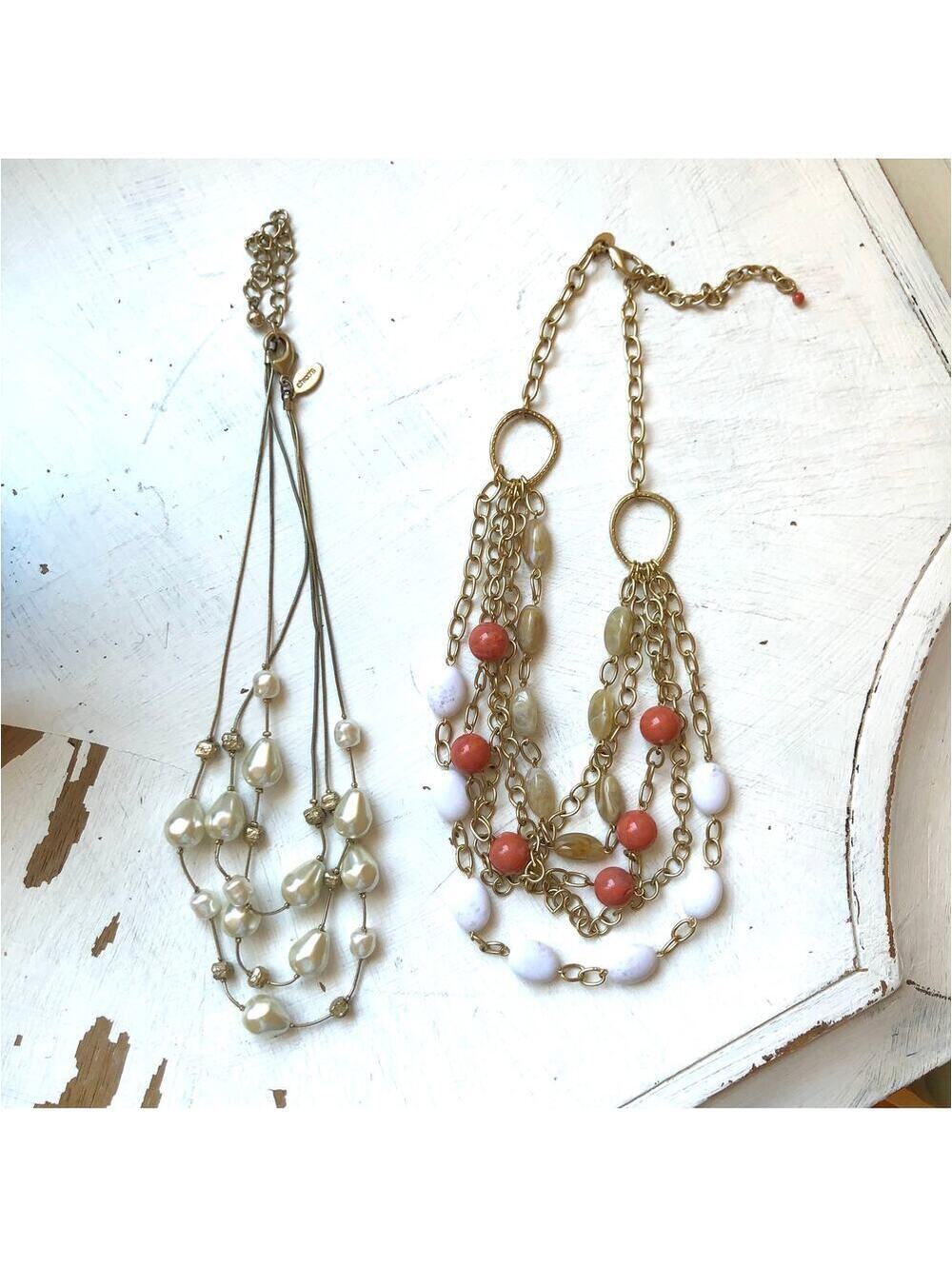 Chico's Vintage Necklace Bundle Gold Tone Beaded White Orange Beads